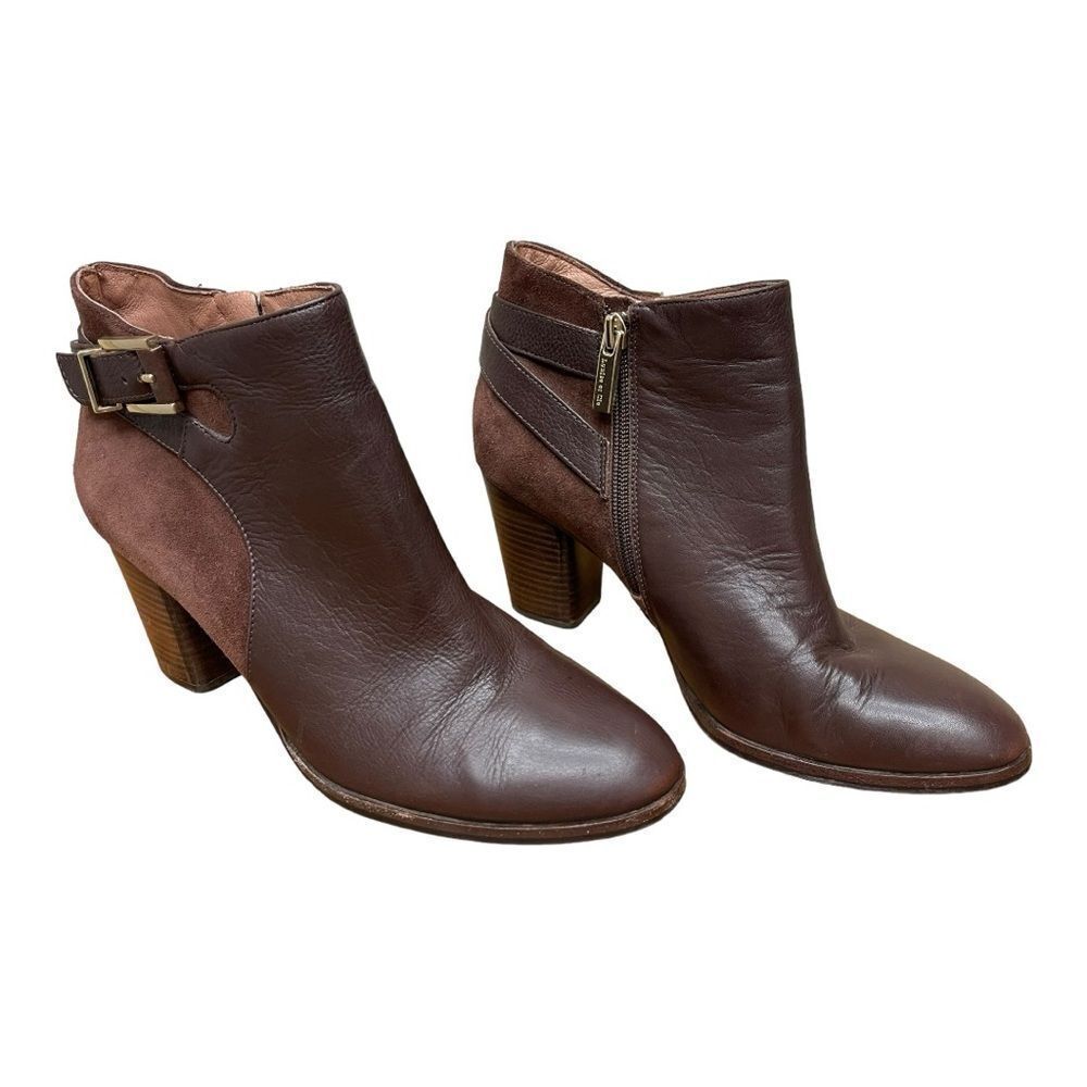 Louise Et Cie Brown Leather Suede Vasca Ankle Boots Heel Sz 9 Side Zip EUC